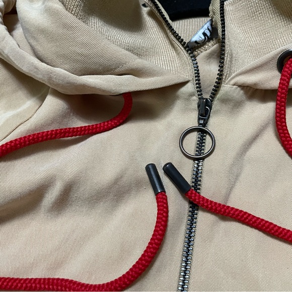 ZARA Womens L Pullover Khaki Hoodie Top Jacket Beige 1/4 Zip Front Pocket Pouch - Picture 4 of 5